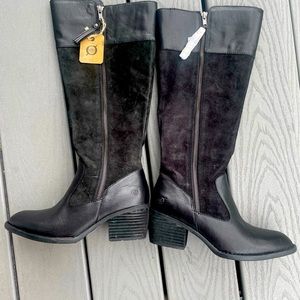 NEW! Born Black Leather and Suede Tall Knee High Boots Women's Size 8